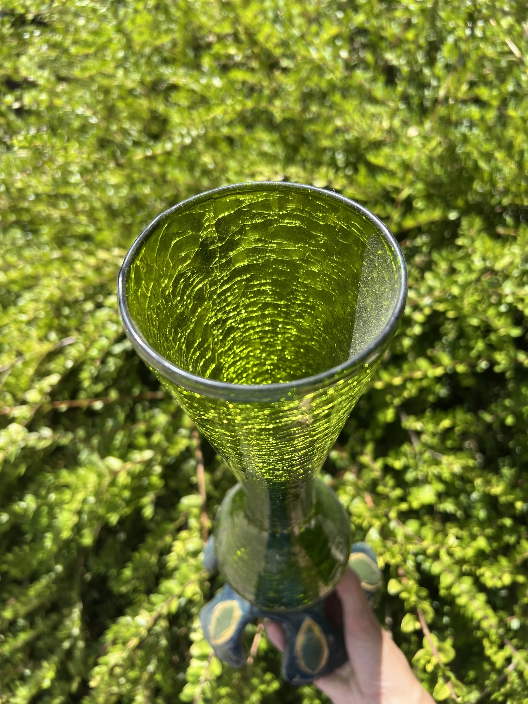 💚 Grote groene glazen vaas met craquelé effect 37 cm – Vintage design decoratie – photo 3